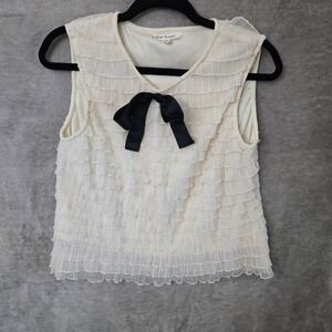 Blue Tassel Top Small Cream Ruffle Tiered Tulle Bow Balletcore Twee Ethereal